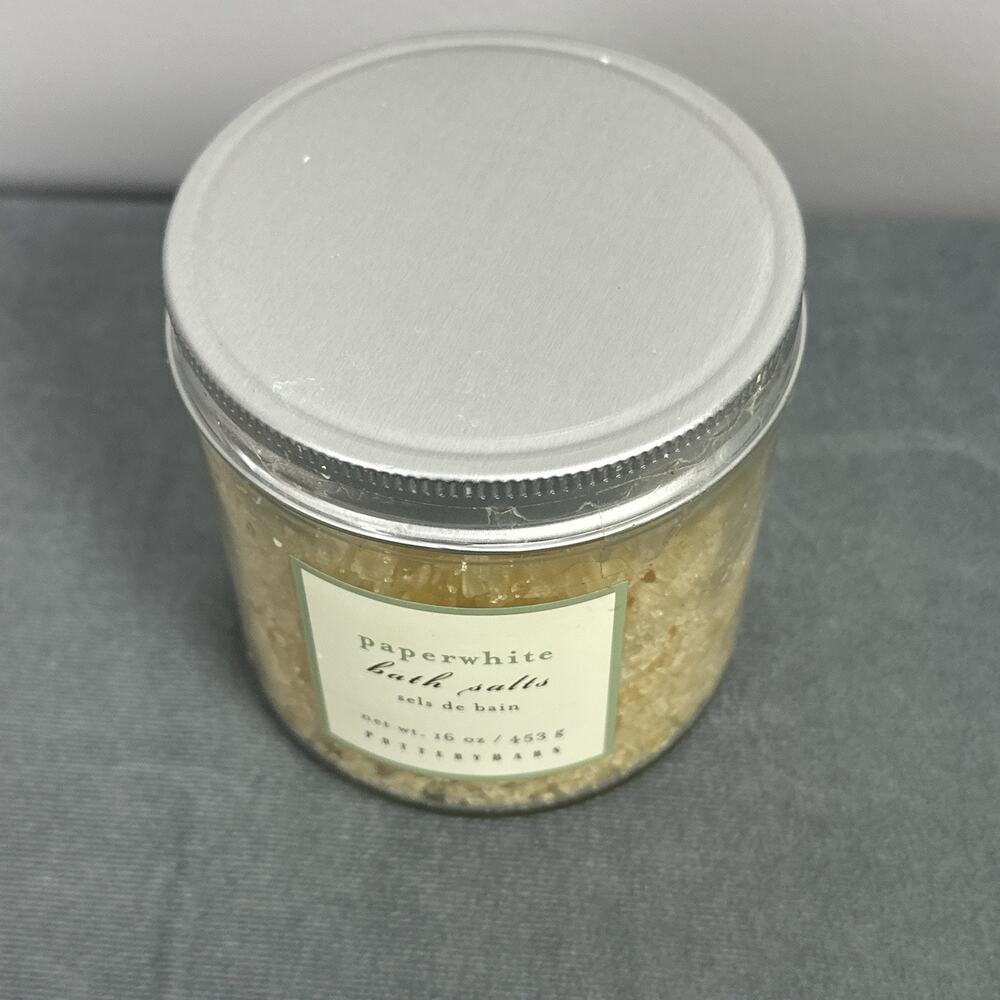 Pottery Barn Paperwhite Bath Salts 16 oz Sealed Retired Scent Glass Jar Rare - Picture 3 of 7